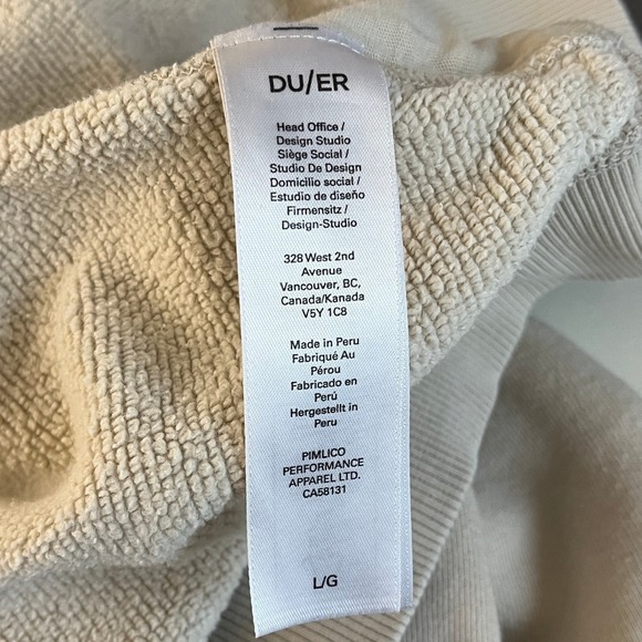 DUER Beige Crew Neck Long Sleeve Sweatshirt Womens L Zipper Pocket Pullover - Picture 4 of 9